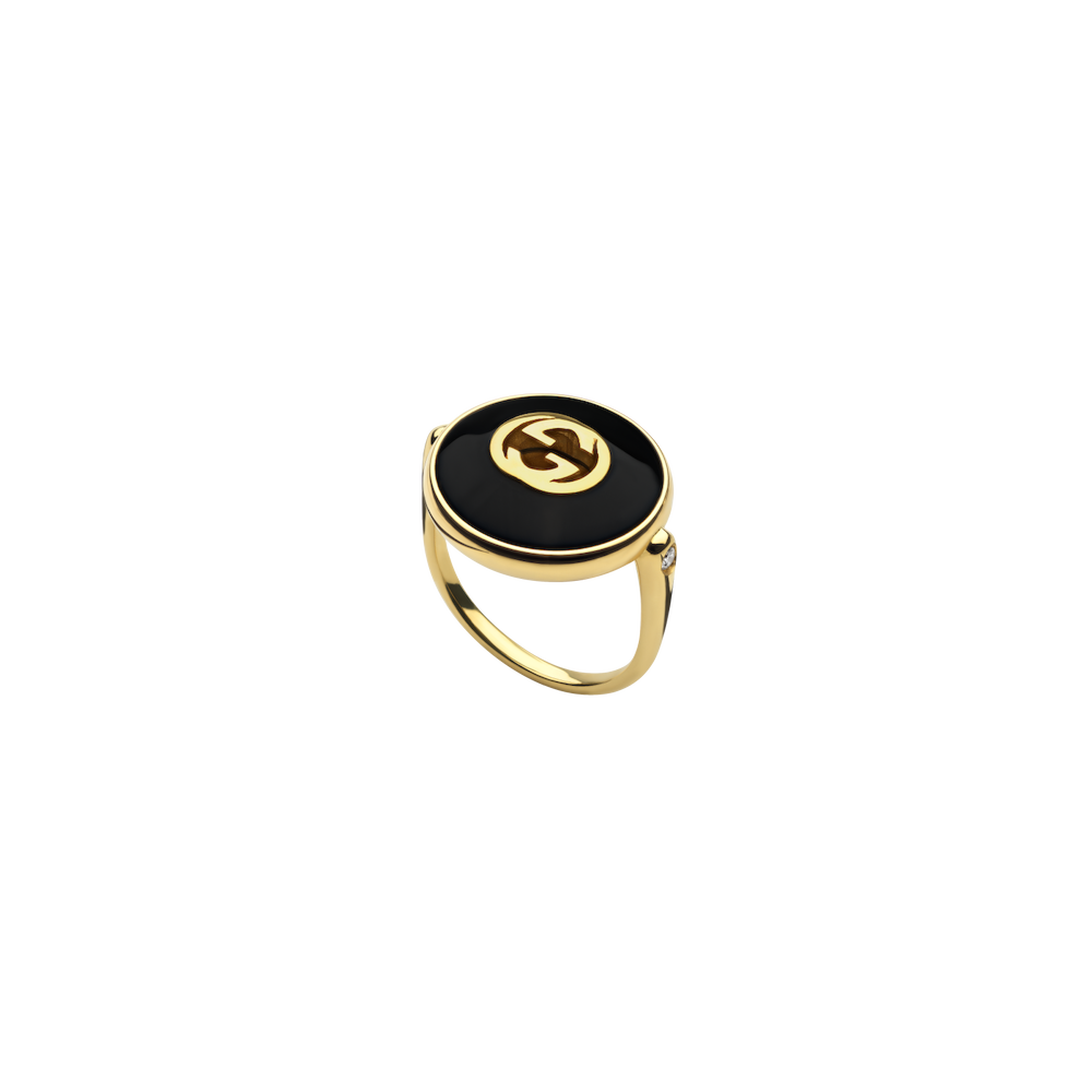 Gucci Interloking Ring Gold 18k Onyx Ref. YBC786604001