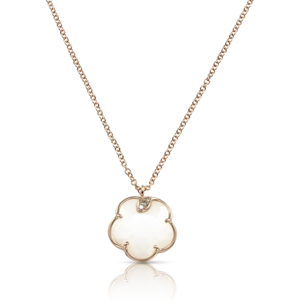 Collana Petit Joli' In Oro Rosa 18 Carati Con Agata Bianca, Diamanti Bianchi E Champagne Ref. 16137R