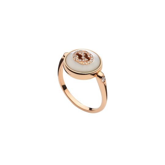 Gucci Interloking Ring Gold 18k Diamonds Mother of Pearl